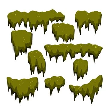 Set of swamp moss of different shapes. Marsh element. bog mud and mold Ilustração Stock