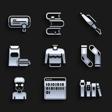 Set Sweater, Binary code, Book, Socks, Nerd geek, Burger, Fountain pen nib and イラスト素材