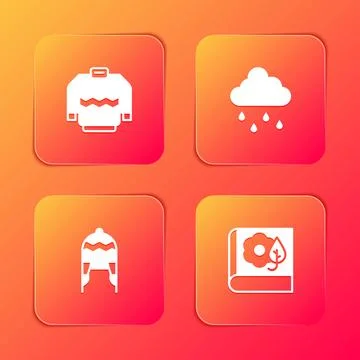 Set Sweater, Cloud with rain, Winter hat and Herbarium icon. Vector Stock Illustration