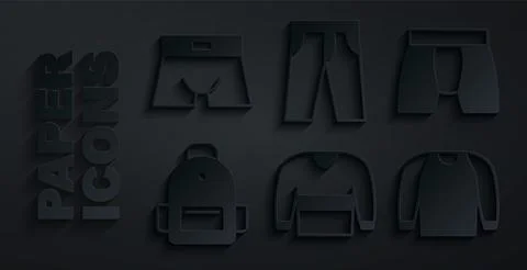 Set Sweater, Men underpants, School backpack, Pants and  icon. Vector Illustrazione stock