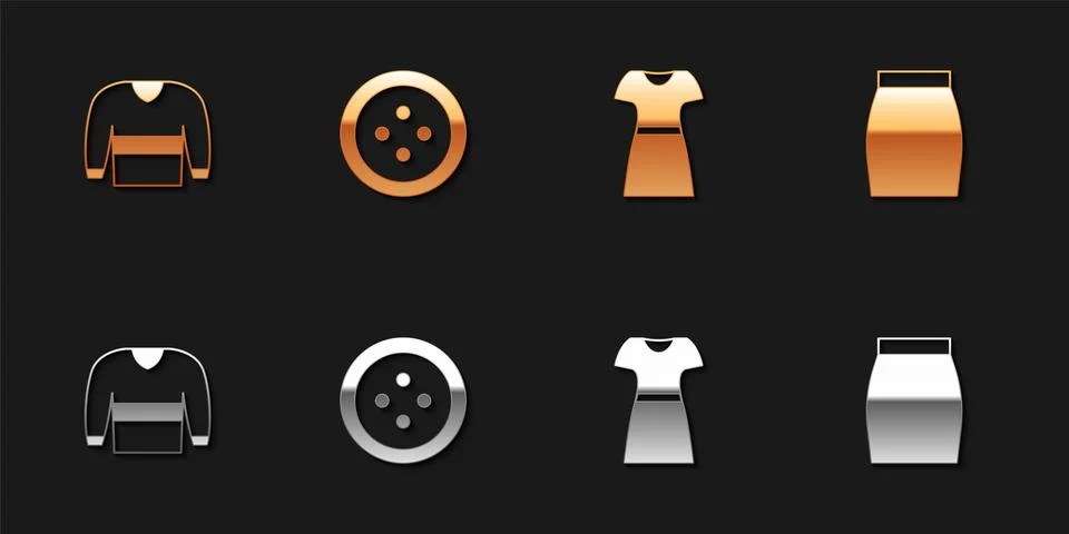 Set Sweater, Sewing button for clothes, Woman dress and Skirt icon. Vector 스톡 일러스트