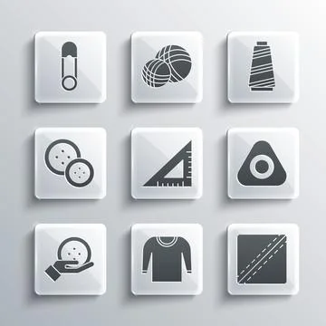 Set Sweater, Sewing Pattern, chalk, Triangular ruler, button, Safety pin and Stockillustratie