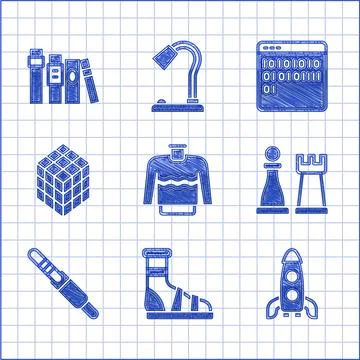 Set Sweater, Slippers with socks, Rocket ship, Chess, Audio jack, Rubik cube 스톡 일러스트