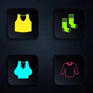 Set Sweater, Undershirt,  and Socks. Black square button. Vector Illustrazione stock
