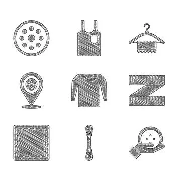 Set Sweater, Yarn, Sewing button, Tape measure, Pattern, Location tailor shop Stock Illustration