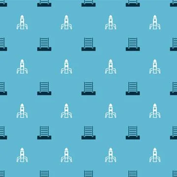 Set Swedish wall and Rocket ship on seamless pattern. Vector Stock Illustration