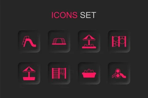 Set Swedish wall, Monkey bar, Slide playground, Sandbox with sand, Playgrou.. Stock Illustration