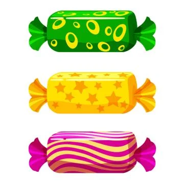 A set of sweet candies in a package of different colors, vector. Illustration of Stock Illustration
