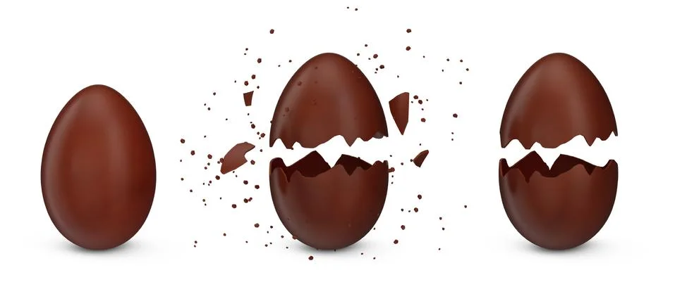 Set sweet chocolate easter eggs. Chocolate eggs cracked, broken into many pieces Stock Illustration