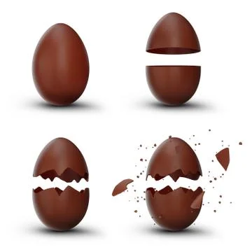 Set sweet chocolate easter eggs. Chocolate eggs cracked, broken into many pieces Stock Illustration