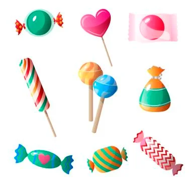 Set of sweet, delicious chocolates in a multi-colored wrapper and different 스톡 일러스트