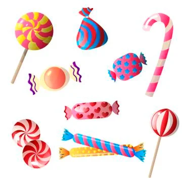 Set of sweet, delicious chocolates in a multi-colored wrapper and different イラスト素材