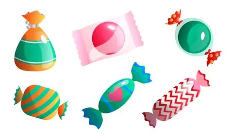 Set of sweet, delicious chocolates in a multi-colored wrapper in different イラスト素材