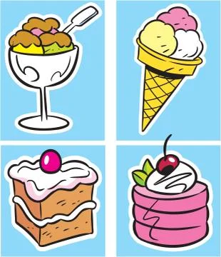 Set of sweet dessert made of ice cream, cream and cakes Stock Illustration