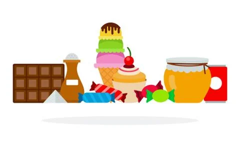 Set of sweet foods vector flat isolated Stock Illustration