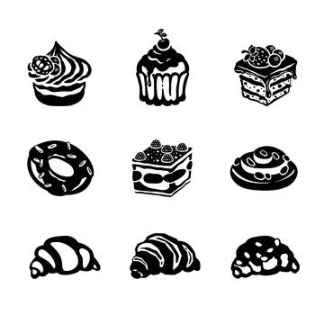 Set of sweets cake dessert, hand-drawn illustration Stock Illustration