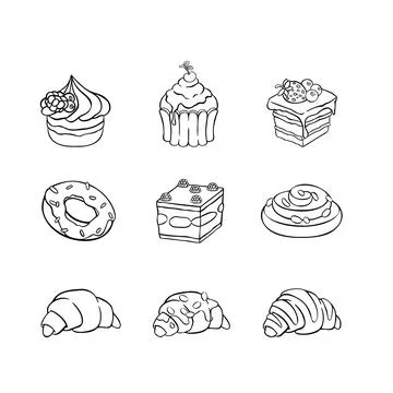 Set of sweets cake dessert, hand-drawn illustration Stock Illustration