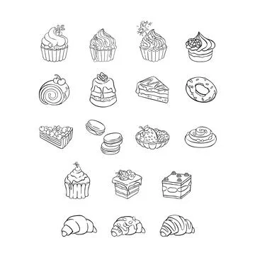 Set of sweets cake dessert, hand-drawn illustration Stock Illustration