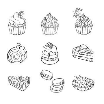 Set of sweets cake dessert, hand-drawn illustration Stock Illustration