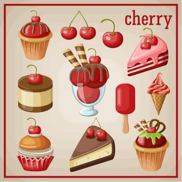 Set of sweets with cherry Stock Illustration
