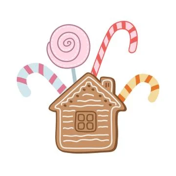 A set of sweets. Color vector illustration by hand. Lollipops and gingerbread Stock Illustration