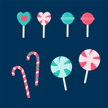 Set of sweets on a dark background caramel, Lollipop, mint candy. Sweet Stock Illustration