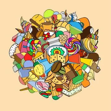 Set of sweets, hand-drawn, vector Doodle Stockillustratie