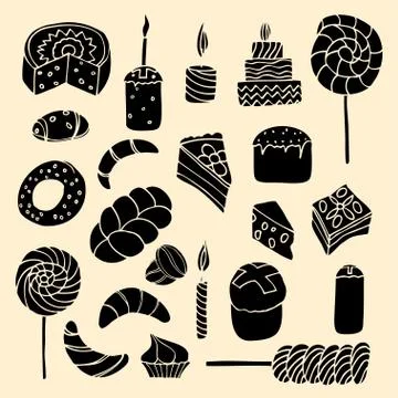 Set of sweets, hand-drawn, vector Doodle 스톡 일러스트