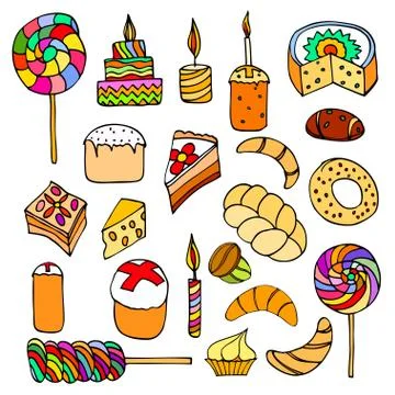 Set of sweets, hand-drawn, vector Doodle Stockillustratie