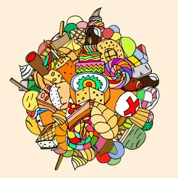 Set of sweets, hand-drawn, vector Doodle イラスト素材