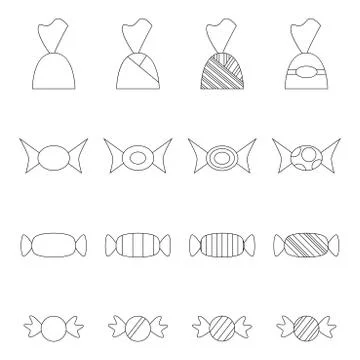 Set of sweets icon. Black and white design elements for candy. Stock Illustration