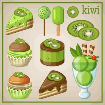 Set of sweets with kiwi. Stock Illustration
