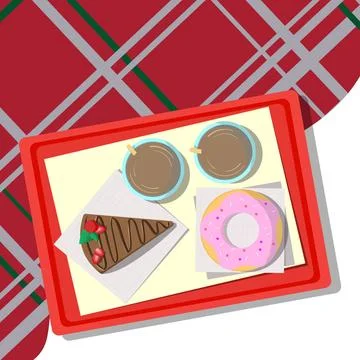 Set of sweets lying on a tray, checkered tablecloth - Vector Set of sweets... Stock Photos