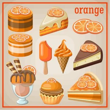 Set of sweets with an orange Stock Illustration