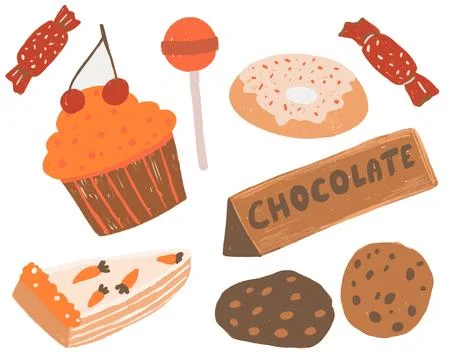 Set of sweets pencils drawn isolated on a white background Stock Illustration
