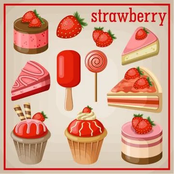 Set of sweets with strawberry. Stock Illustration