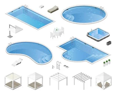 Set swimming pool isometric elements Stock Illustration