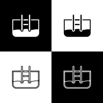 Set Swimming pool with ladder icon isolated on black and white background. .. Stock Illustration