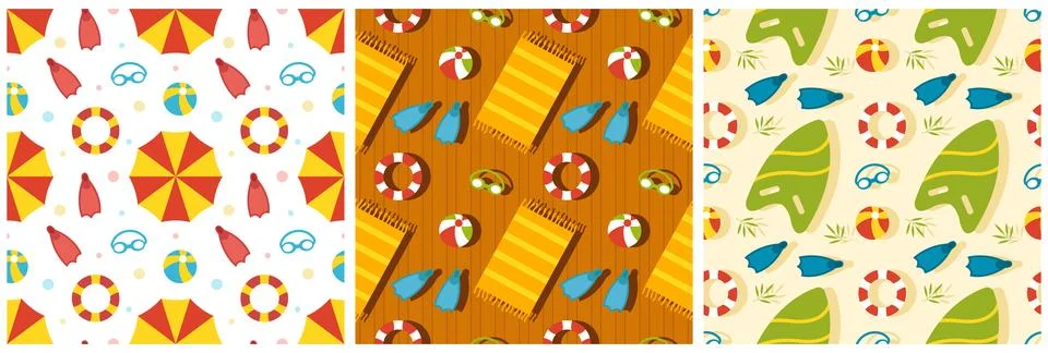 Set of Swimming Pool Seamless Pattern Vector Illustration with Summer Vacat.. Stock Illustration