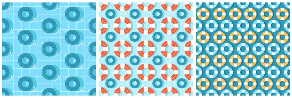 Set of Swimming Pool Seamless Pattern Vector Illustration with Summer Vacat.. Stock Illustration