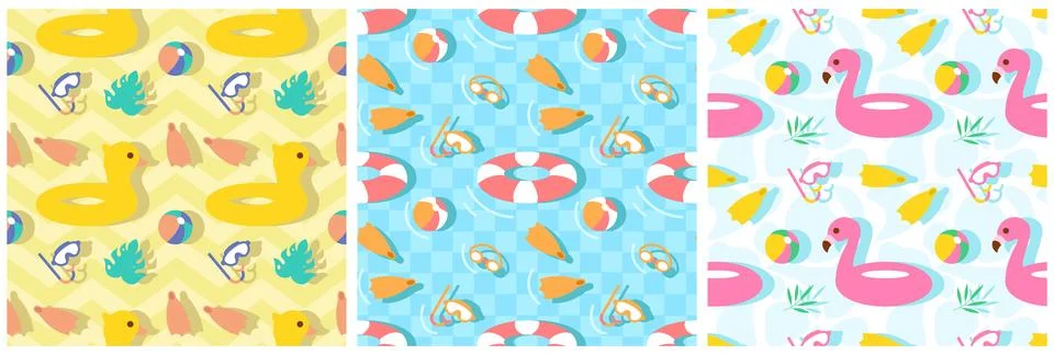 Set of Swimming Pool Seamless Pattern Vector Illustration with Summer Vacat.. Stock Illustration