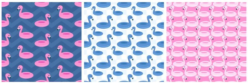 Set of Swimming Pool Seamless Pattern Vector Illustration with Summer Vacat.. Stock Illustration