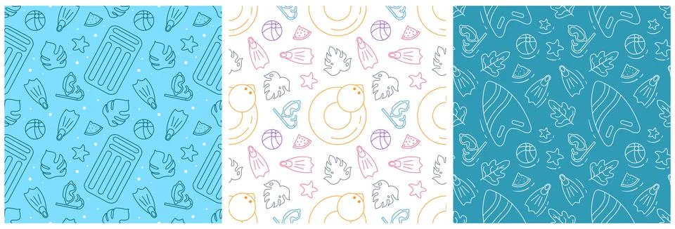 Set of Swimming Pool Seamless Pattern Vector Illustration with Summer Vacat.. Stock Illustration