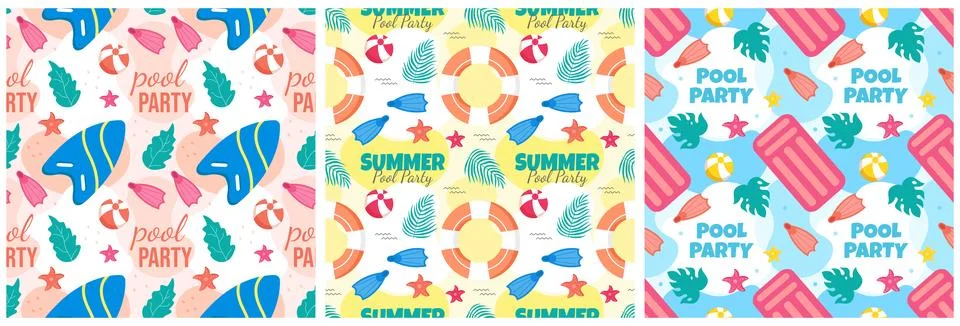 Set of Swimming Pool Seamless Pattern Vector Illustration with Summer Vacat.. 스톡 일러스트