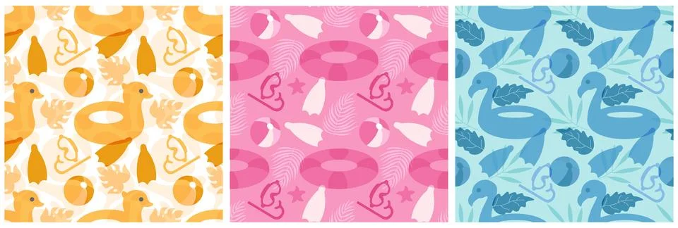 Set of Swimming Pool Seamless Pattern Vector Illustration with Summer Vacat.. Stock Illustration