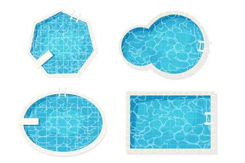 Set Swimming pool top view in cartoon style isolated on white background. Water 스톡 일러스트