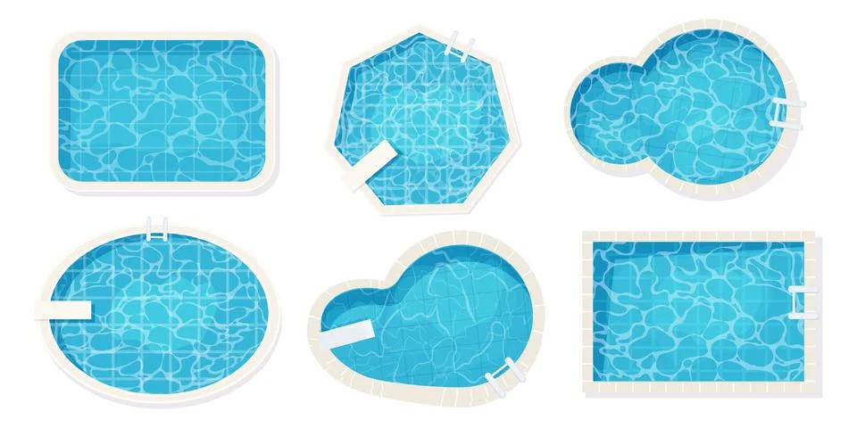 Set Swimming pool top view in cartoon style isolated on white background. Water 스톡 일러스트