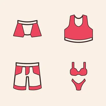 Set Swimsuit, Men underpants, Undershirt and Short or icon. Vector Stock Illustration