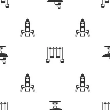 Set Swing boat, Double swing and Rocket ship on seamless pattern. Vector Stock Illustration