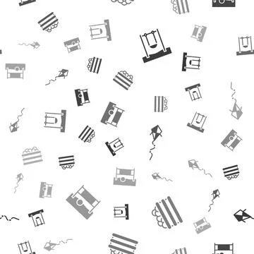 Set Swing, Pool with balls, Kite and Volleyball net on seamless pattern. Vector Stock Illustration